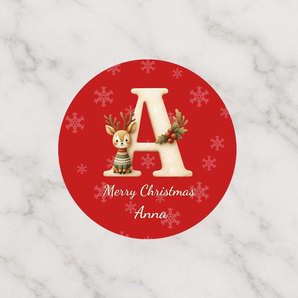 Personalised Christmas Stickers, Christmas Labels, Christmas Gift Labels, Santa Initial Stickers, Christmas Stag Stickers, name stickers