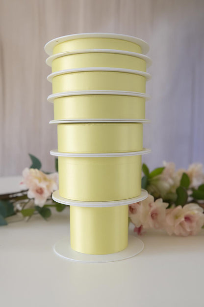 Pale lemon double sided satin ribbon,  Beresford's no 5  trim for weddings, anniversary gifts - 7 widths in 5 metre lengths,