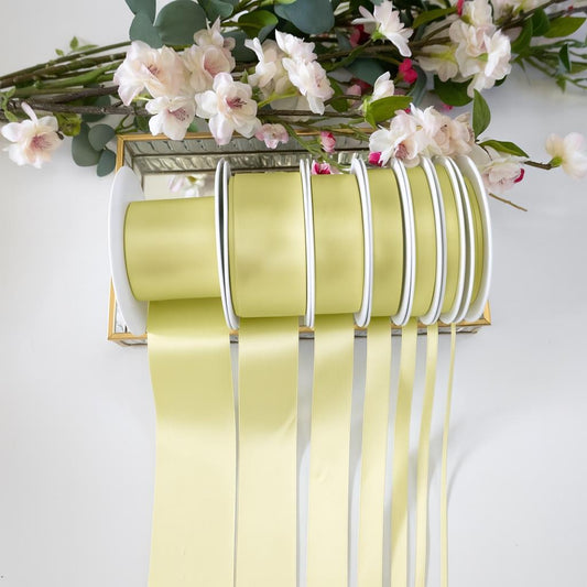 Pale lemon double sided satin ribbon,  Beresford's no 5  trim for weddings, anniversary gifts - 7 widths in 5 metre lengths,