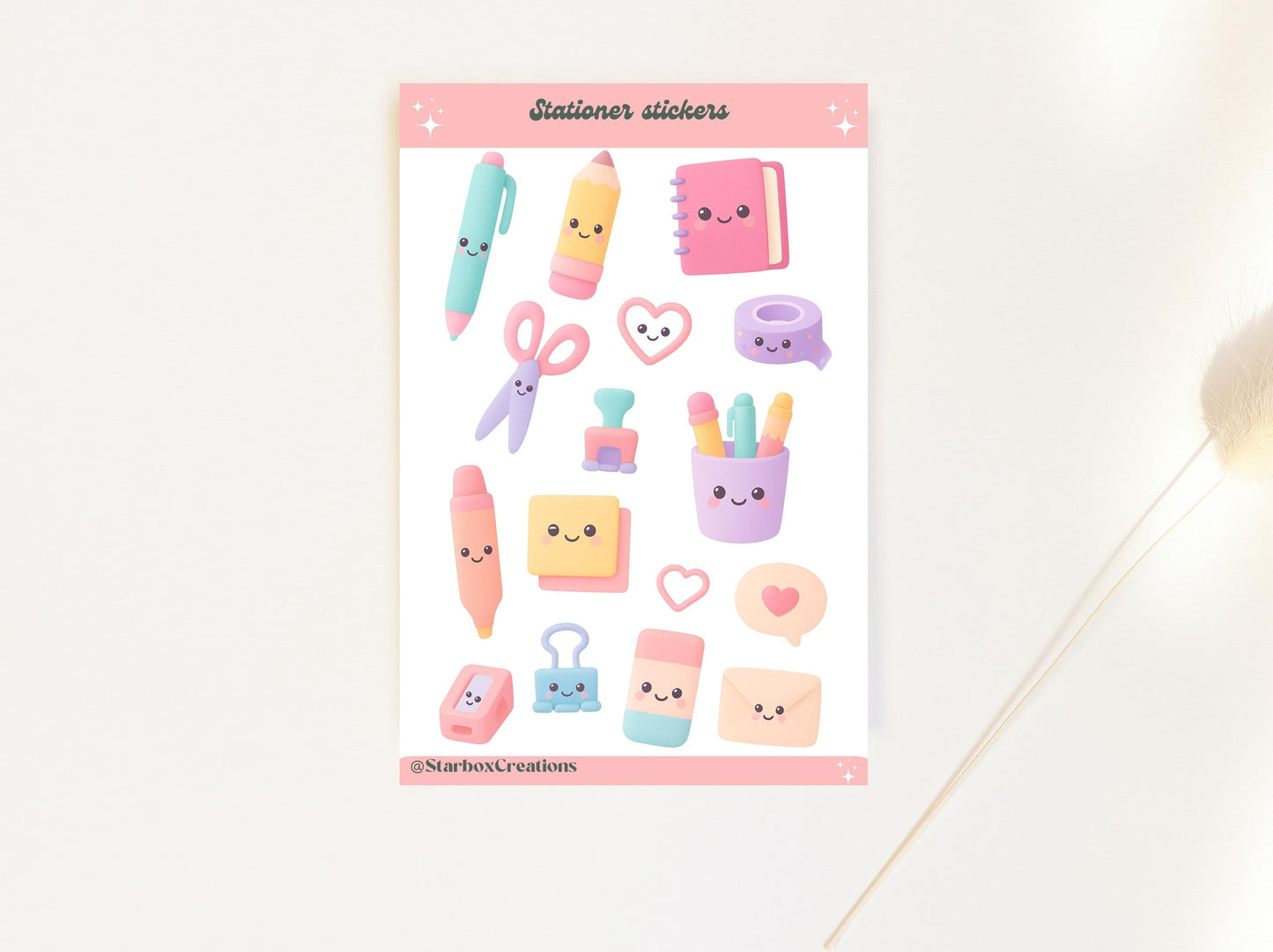 Kawaii Stationery Sticker Sheet, Cute Office Supplies Stickers,  laptop Stickers, Cute Sticker Sheets, Envelope Seals, planner Stickers,