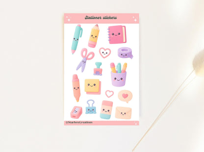 Kawaii Stationery Sticker Sheet, Cute Office Supplies Stickers,  laptop Stickers, Cute Sticker Sheets, Envelope Seals, planner Stickers,