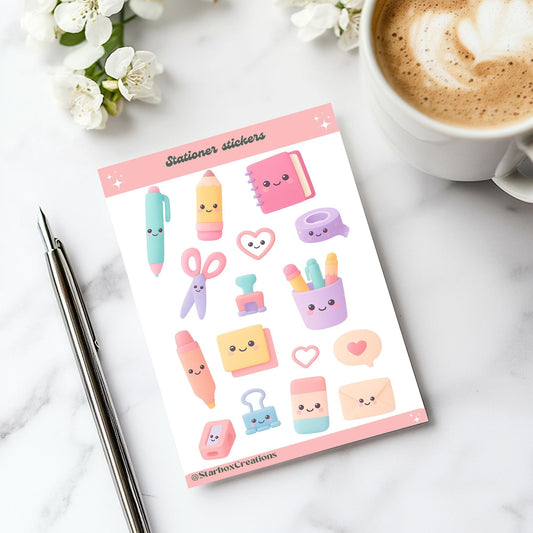 Kawaii Stationery Sticker Sheet, Cute Office Supplies Stickers,  laptop Stickers, Cute Sticker Sheets, Envelope Seals, planner Stickers,