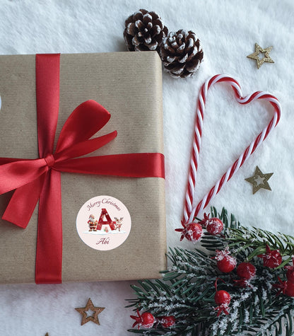 Personalised Christmas Alphabet Stickers, A–Z Name Santa Stickers,  Festive Holiday Name Labels for Kids, blush stickers