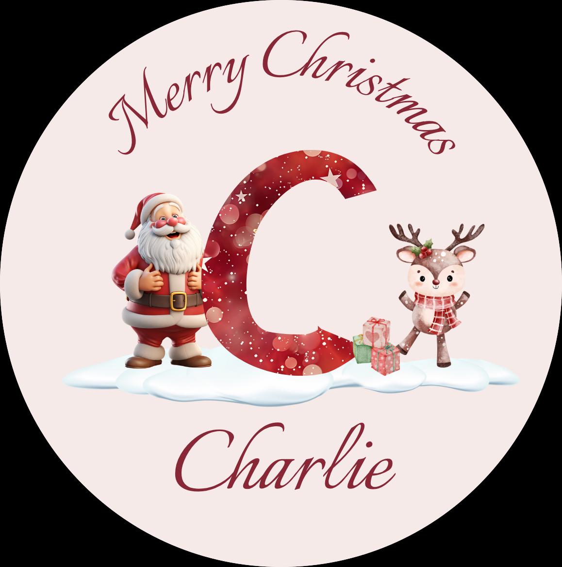 Personalised Christmas Alphabet Stickers, A–Z Name Santa Stickers,  Festive Holiday Name Labels for Kids, blush stickers
