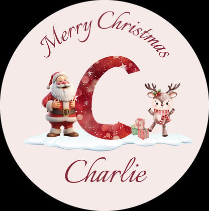 Personalised Christmas Alphabet Stickers, A–Z Name Santa Stickers,  Festive Holiday Name Labels for Kids, blush stickers