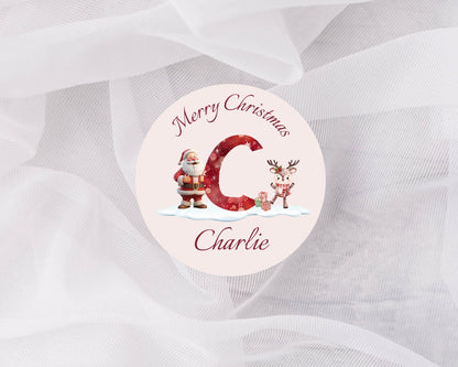 Personalised Christmas Alphabet Stickers, A–Z Name Santa Stickers,  Festive Holiday Name Labels for Kids, blush stickers