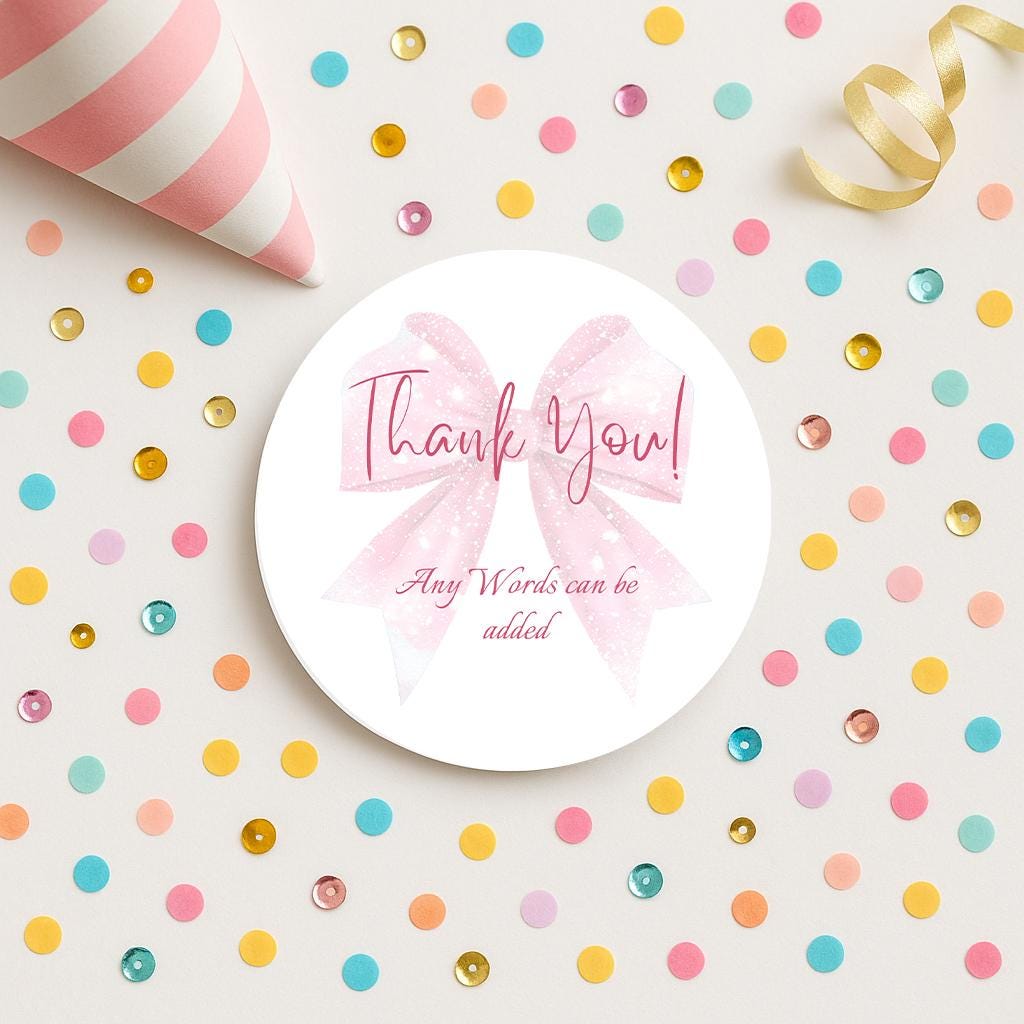 Thank you for coming to my party stickers, Goodie bag stickers, thank you stickers, five sizes, bow stickers, name stickers 5 sizes