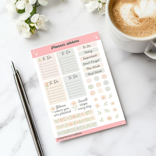 Floral Planner Stickers, A4/A5 size, Pastel To-Do List Sheet, Functional Journaling Stickers, Soft Watercolor Flowers, Printable Planner Kit