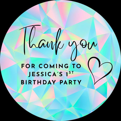 Custom party stickers, Goodie bag stickers, thank you stickers, five sizes, rainbow stickers, name stickers