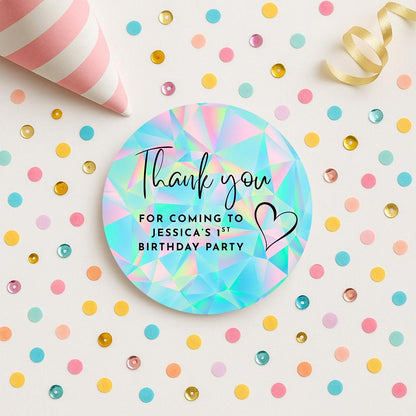 Custom party stickers, Goodie bag stickers, thank you stickers, five sizes, rainbow stickers, name stickers