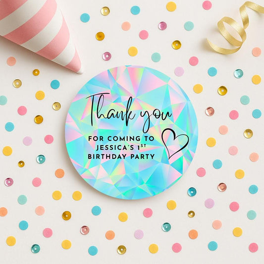 Custom party stickers, Goodie bag stickers, thank you stickers, five sizes, rainbow stickers, name stickers