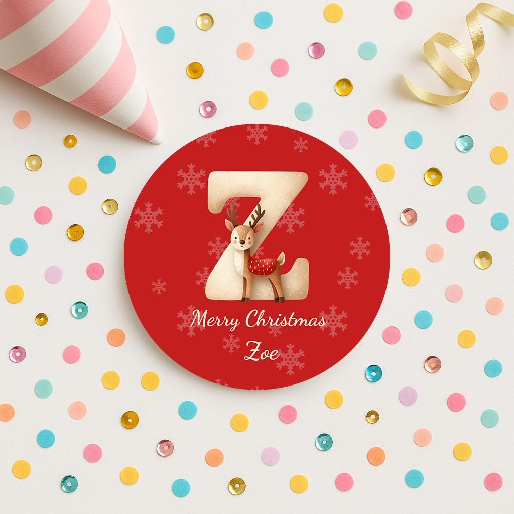 Personalised Christmas Stickers, Christmas Labels, Christmas Gift Labels, Santa Initial Stickers, Christmas Stag Stickers, name stickers