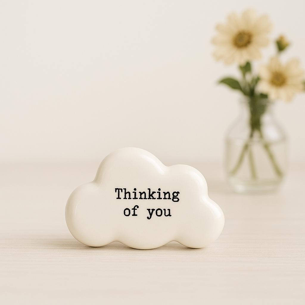 Thinking of You Porcelain Pebble, Small Cloud Gift Token, Handheld Keepsake,Mini Comfort Gift, Sympathy or Friendship Pocket Hug