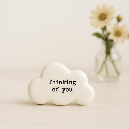 Thinking of You Porcelain Pebble, Small Cloud Gift Token, Handheld Keepsake,Mini Comfort Gift, Sympathy or Friendship Pocket Hug