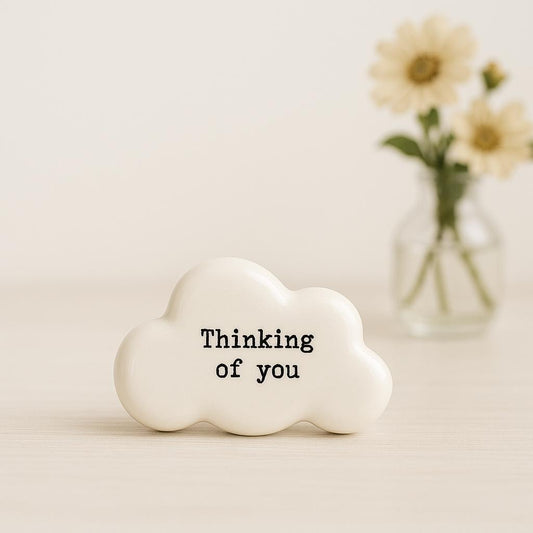 Thinking of You Porcelain Pebble, Small Cloud Gift Token, Handheld Keepsake,Mini Comfort Gift, Sympathy or Friendship Pocket Hug