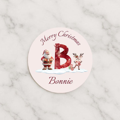 Personalised Christmas Alphabet Stickers, A–Z Name Santa Stickers,  Festive Holiday Name Labels for Kids, blush stickers