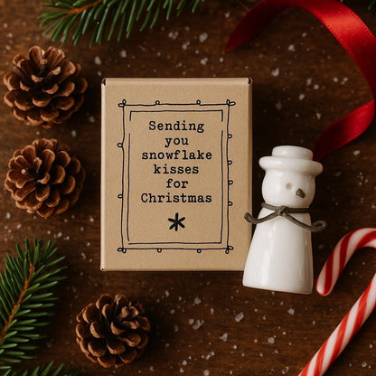 Mini Snowman Christmas Gift, Snowflake Kisses Box,  Ceramic Snowman Ornament,Holiday Shelf Decor, Winter Gift Idea