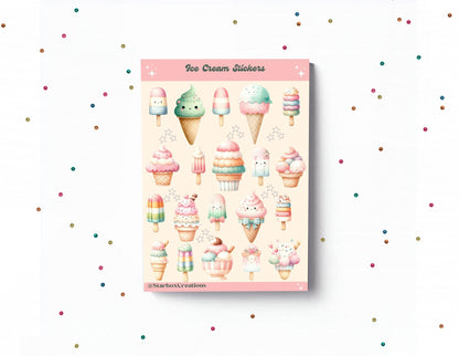 Cute Ice Cream Planner Sticker Sheet for Journaling, Scrapbooking, Bullet Journal and Stationery Lovers, gloss paper