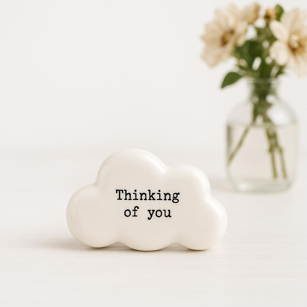 Thinking of You Porcelain Pebble, Small Cloud Gift Token, Handheld Keepsake,Mini Comfort Gift, Sympathy or Friendship Pocket Hug