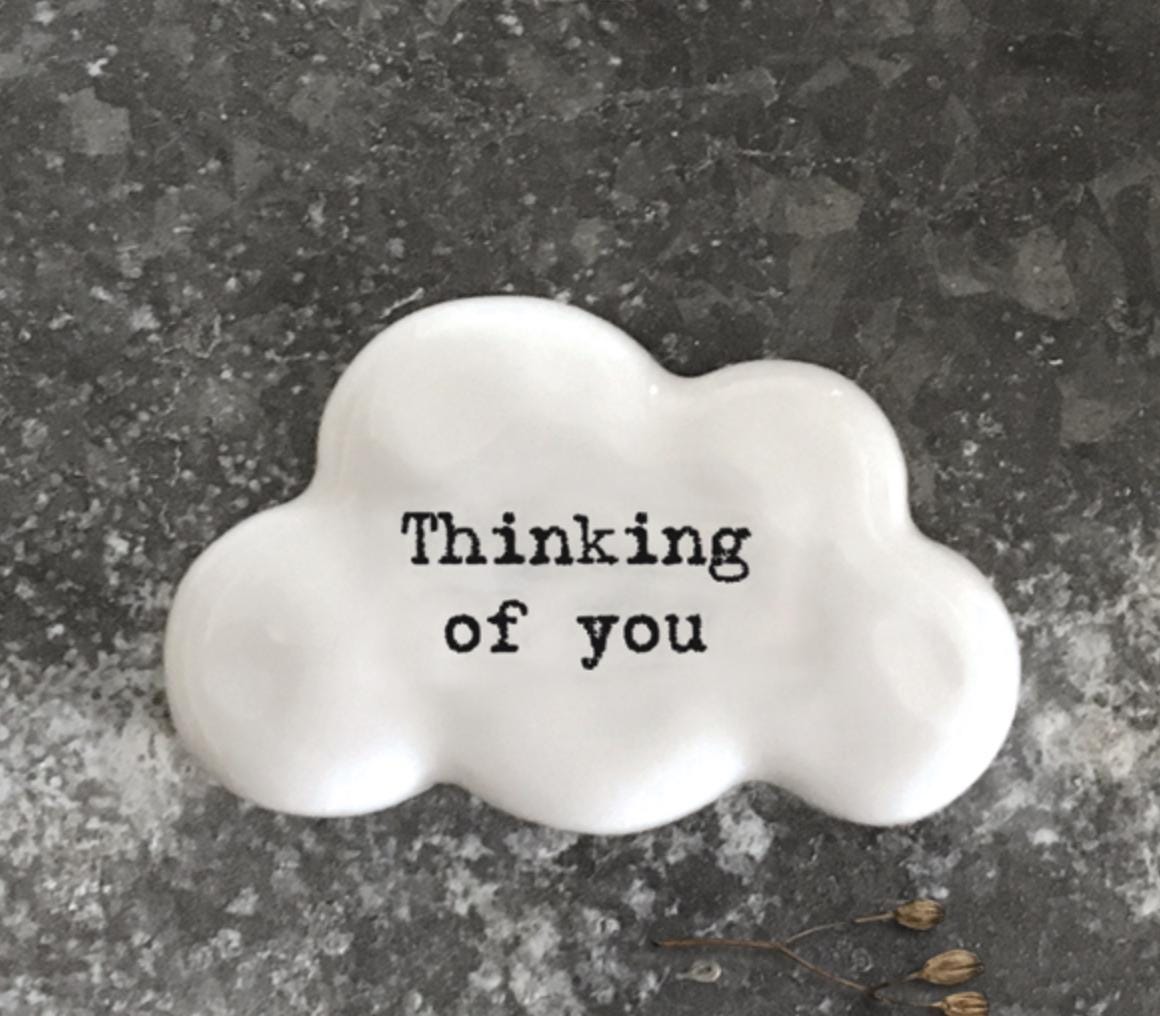 Thinking of You Porcelain Pebble, Small Cloud Gift Token, Handheld Keepsake,Mini Comfort Gift, Sympathy or Friendship Pocket Hug