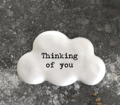 Thinking of You Porcelain Pebble, Small Cloud Gift Token, Handheld Keepsake,Mini Comfort Gift, Sympathy or Friendship Pocket Hug