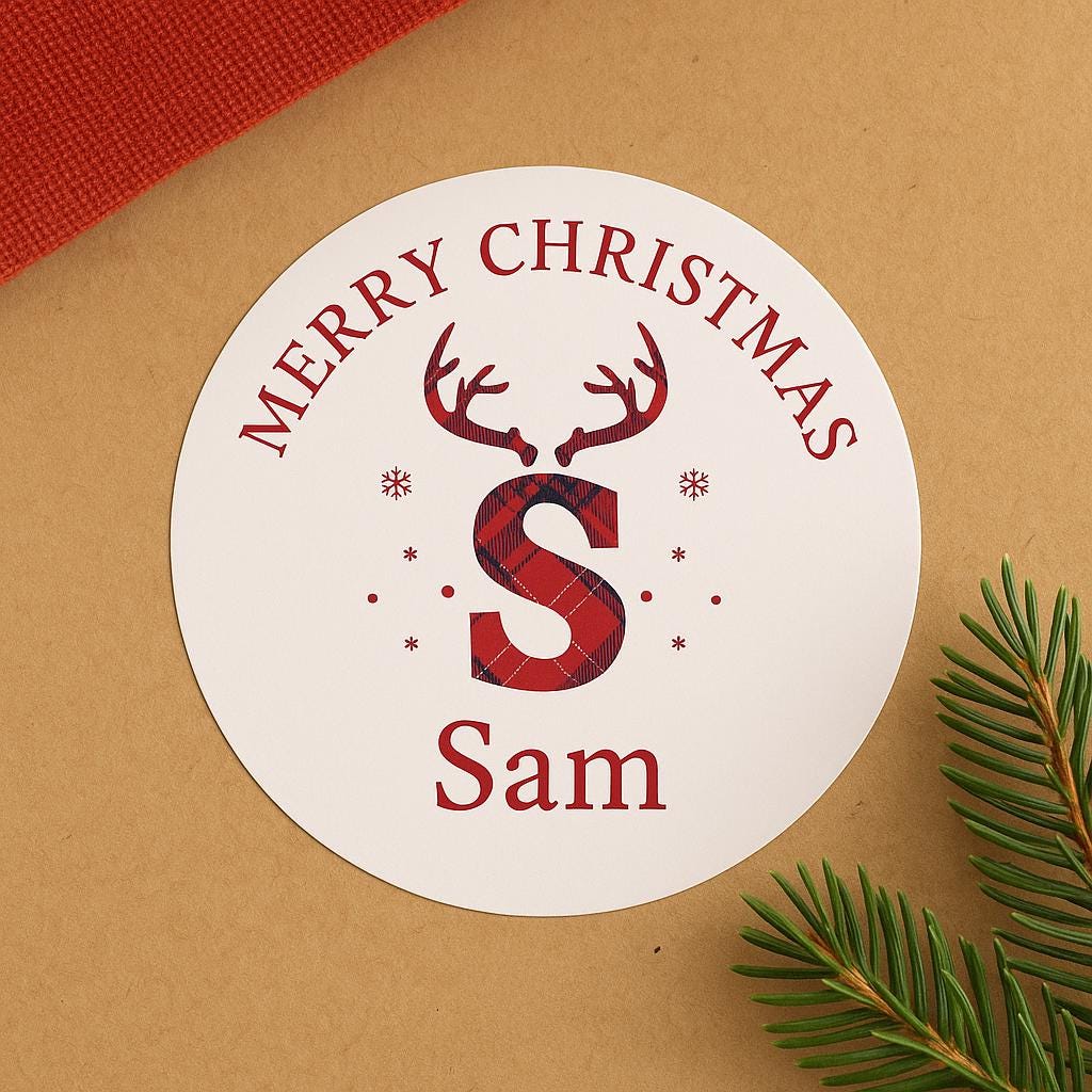 Personalized Christmas Stickers: Stag Design, Custom Name Xmas Seals