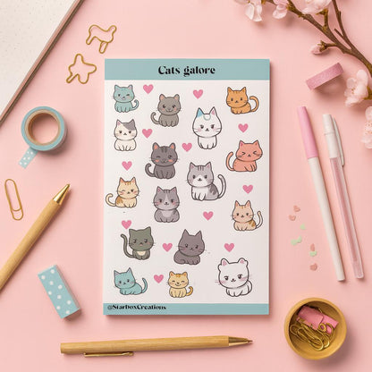 Cat Sticker Sheet,  Cute Kawaii Stickers for Journaling, Planner, Scrapbook & Gifts,  A5 size