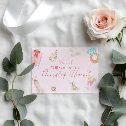 Will You Be My Bridesmaid Card , A6 Landscape, Bridesmaid Proposal Card, Pink Wedding Party Invite, Envelope included.