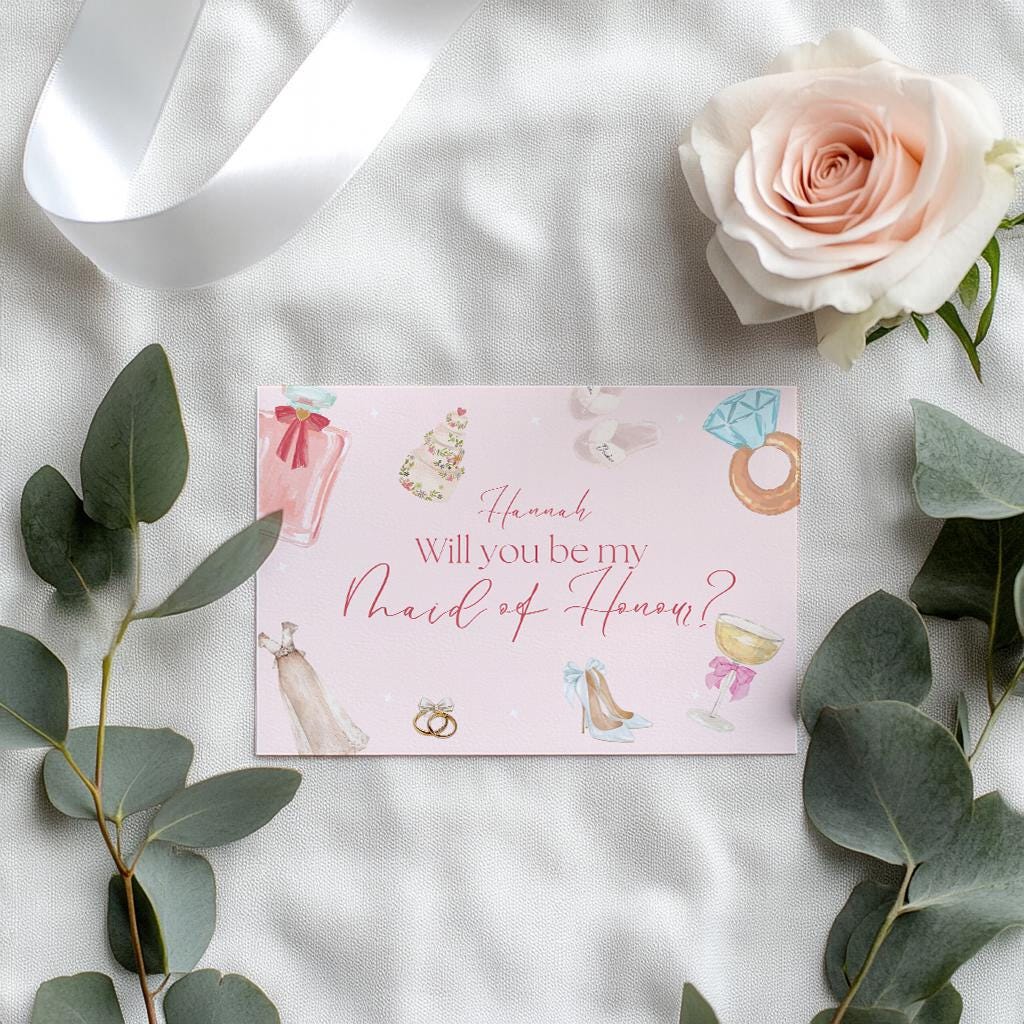Personalized Bridesmaid Proposal Card: Blush Pink Wedding Invitation