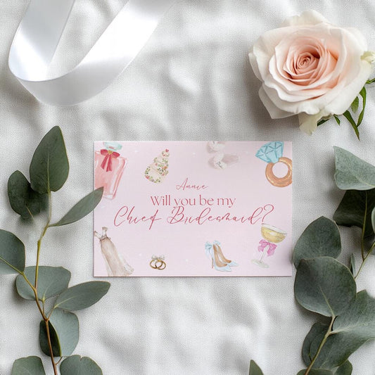 Will You Be My Bridesmaid Card , A6 Landscape, Bridesmaid Proposal Card, Pink Wedding Party Invite, Envelope included.