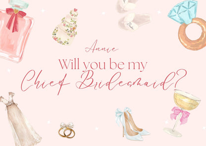 Will You Be My Bridesmaid Card , A6 Landscape, Bridesmaid Proposal Card, Pink Wedding Party Invite, Envelope included.