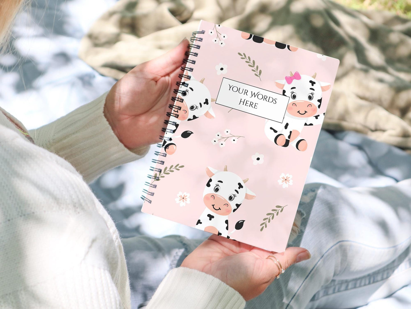 Cow Spiral Notebook A4  or A5, Kawaii Farm Animal Journal, Pastel Pink Dairy Cow Notebook, Christmas Gift,| School & Office Stationery