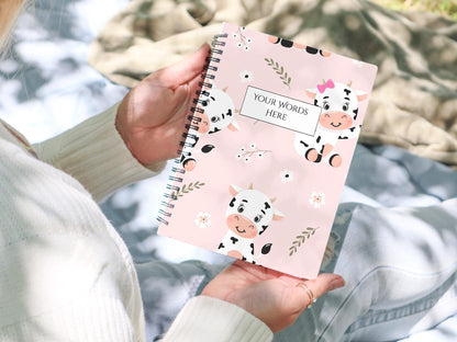 Cow Spiral Notebook A4  or A5, Kawaii Farm Animal Journal, Pastel Pink Dairy Cow Notebook, Christmas Gift,| School & Office Stationery