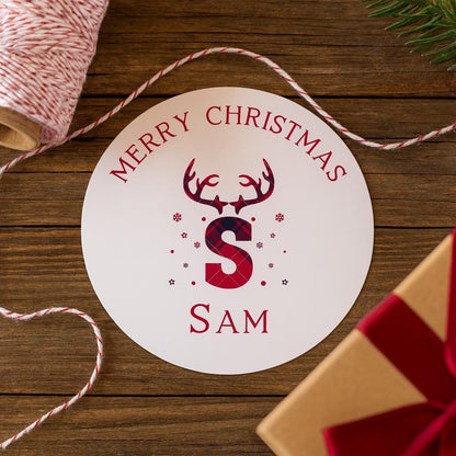 Personalized Christmas Stickers: Stag Design, Custom Name Xmas Seals