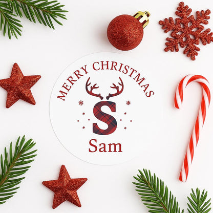 Personalized Christmas Stickers: Stag Design, Custom Name Xmas Seals