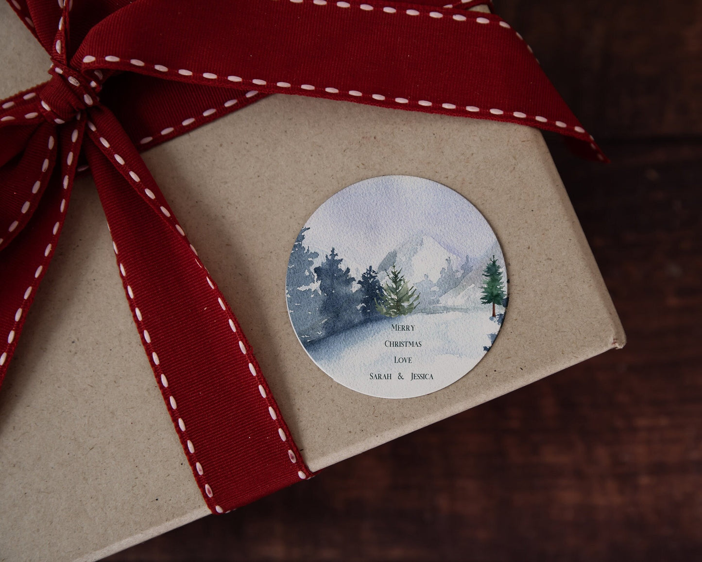 Christmas Personalised Stickers, Christmas wrapping stickers, Envelope Seals, Water colour winter scene