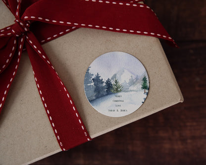 Christmas Personalised Stickers, Christmas wrapping stickers, Envelope Seals, Water colour winter scene