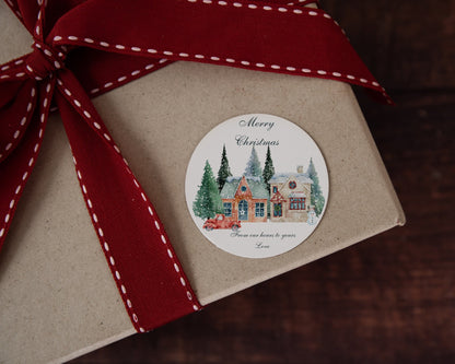 Merry Christmas Personalised Stickers, Christmas wrapping stickers, Envelope Seals, From our house to yours, Winter Scene