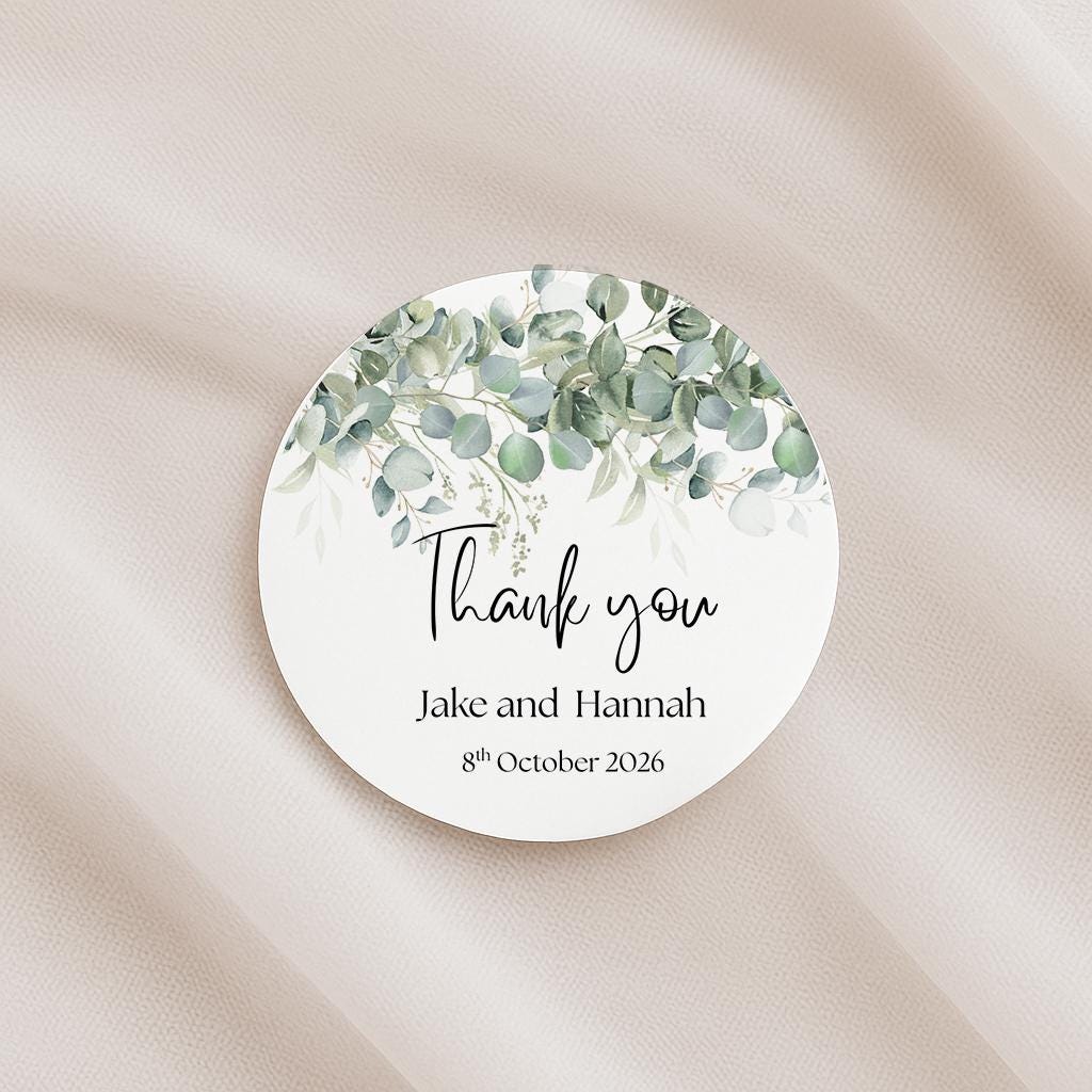 Eucalyptus Wedding Stickers: Personalized Thank You Favor Labels