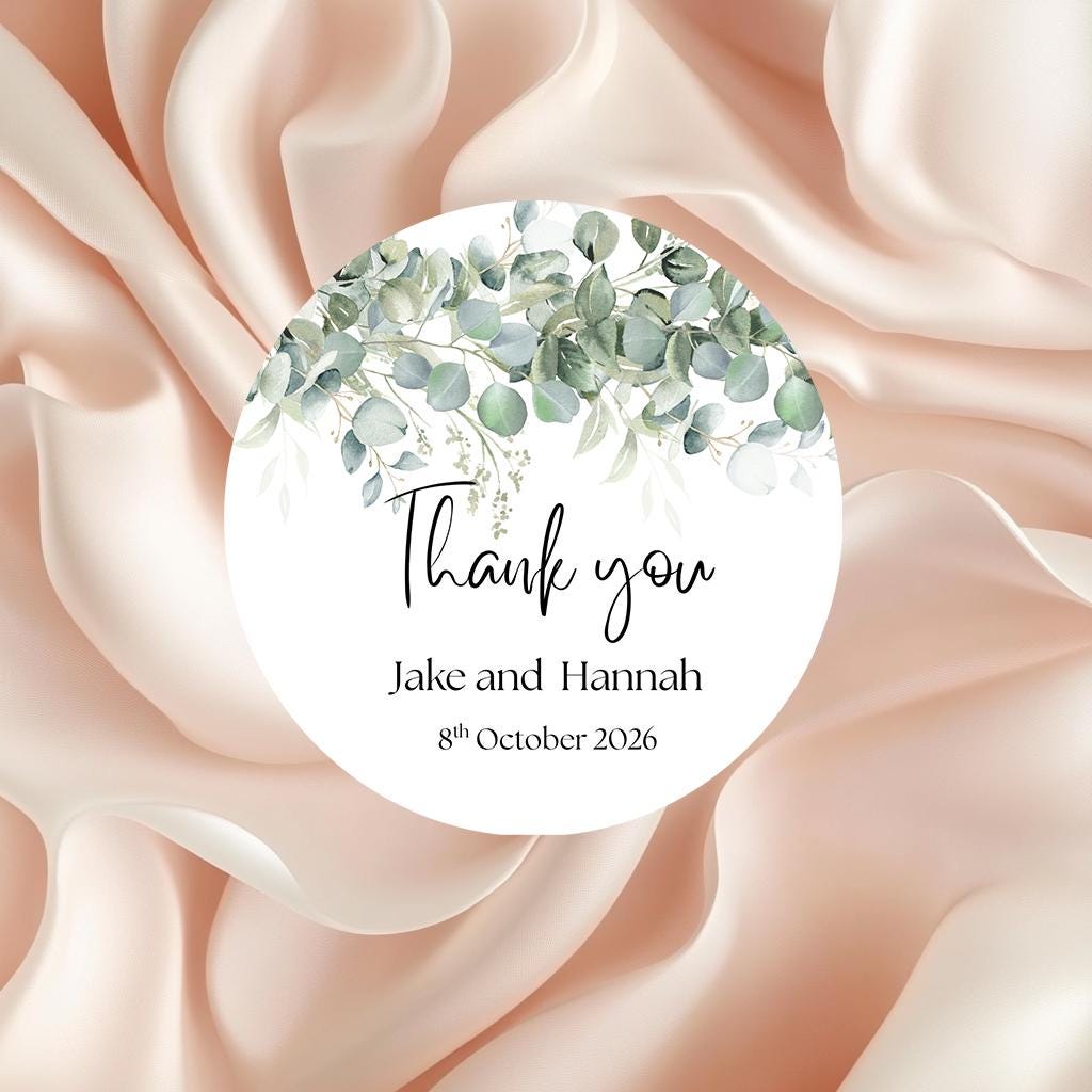 Eucalyptus Wedding Stickers: Personalized Thank You Favor Labels