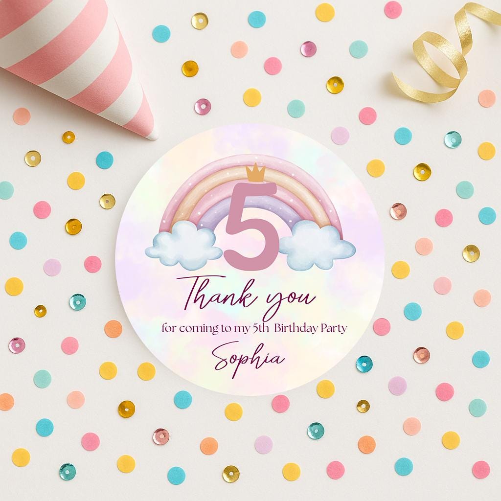 Rainbow Age Sticker,  Party Stickers, Thank you for coming to my Party,  5 Sizes