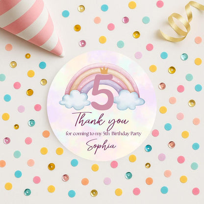 Rainbow Age Sticker,  Party Stickers, Thank you for coming to my Party,  5 Sizes