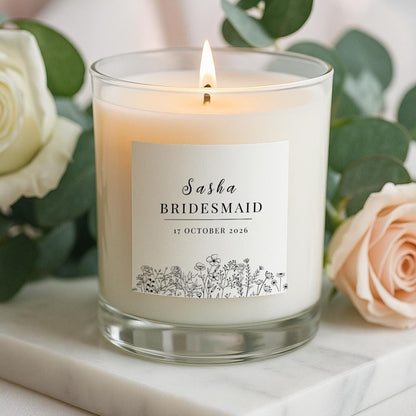 Bridesmaid Labels for candles , candle Stickers,  Monochrome Wedding Party Proposal Box Label, Bridesmaid Maid of Honour Candle sticker