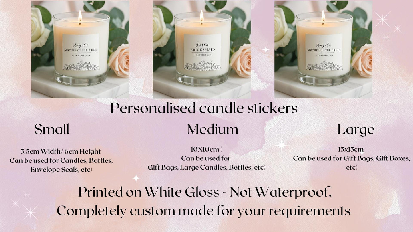 Bridesmaid Labels for candles , candle Stickers,  Monochrome Wedding Party Proposal Box Label, Bridesmaid Maid of Honour Candle sticker