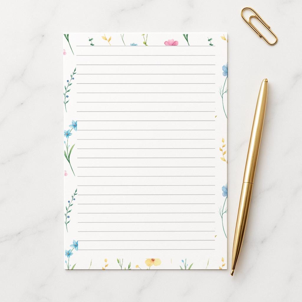 Wildflower Writing Paper A4 A5, 100gsm FSC,  Lined Stationery Letter Paper, Floral Note Paper for Journaling & Letters