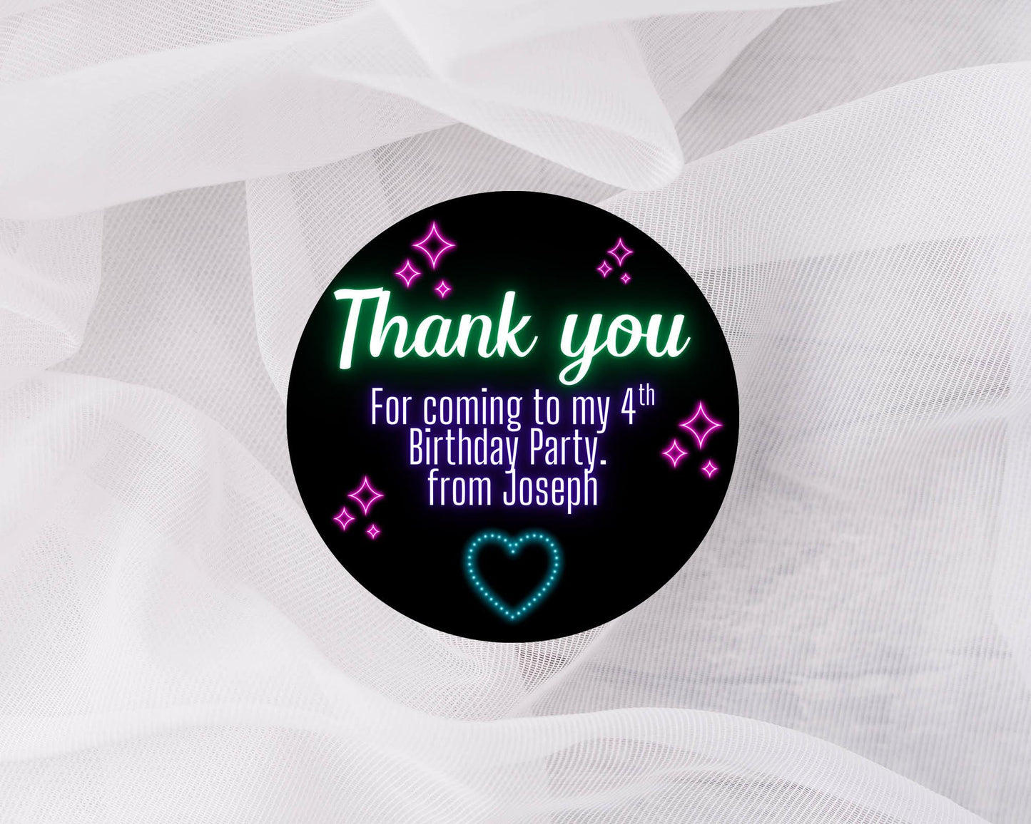 Personalised neon stickers,  party bag stickers, children’s birthday,  sweet cones thank you stickers