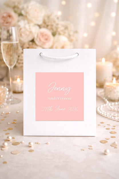 Personalised Bridesmaid Gift Bag – Wedding Gift Bag & Bridal Party Gift Bags with Custom Gift Bag Sticker for Maid of Honour and Flower Girl