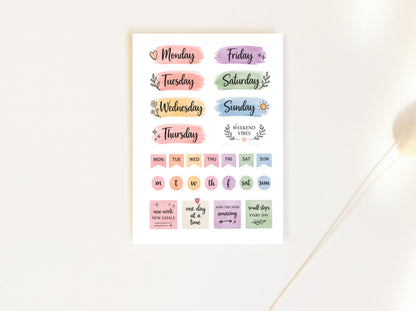 Days of the Week Oval Stickers, Planner Labels for Journals, Matt or Gloss Paper