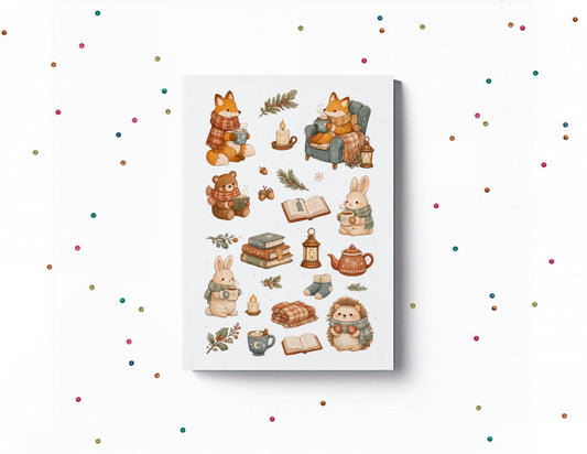 Cosy Autumn Sticker Sheet, Cottagecore Journal Planner Scrapbook Art