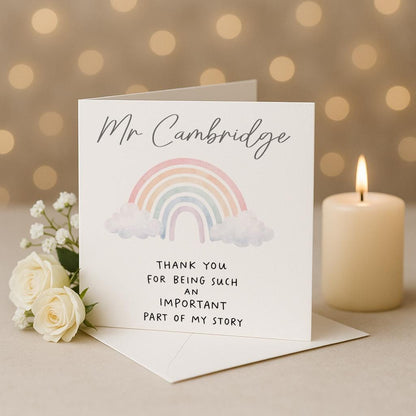 Personalised Teacher Thank You Card, Rainbow Design, Square Greeting Card
